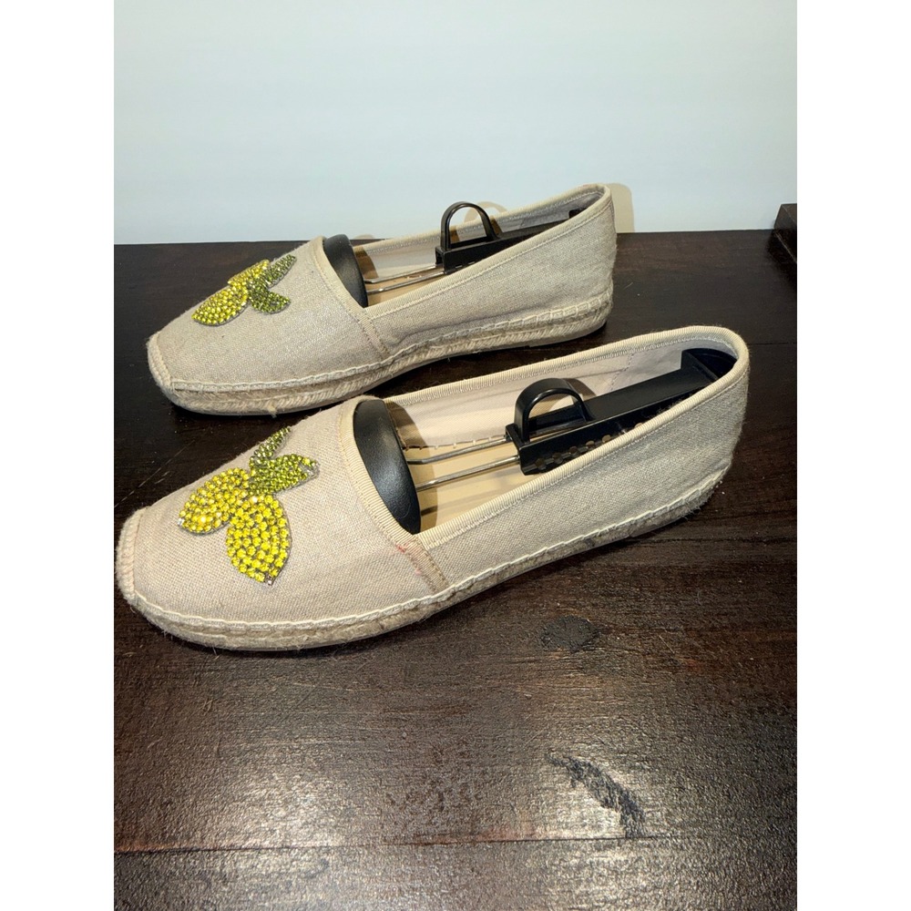 Ann Taylor Espadrilles Rhinestone Lemon Flats Tan Slip on Shoes Sz 9.5M - Picture 7 of 9